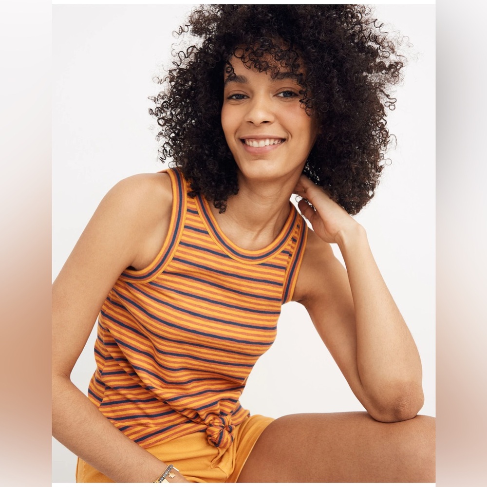 Madewell Orange and Navy Striped Ribbed Tank Top